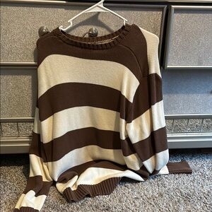 Brown and Cream Striped Women's Sweater (jon galt)
